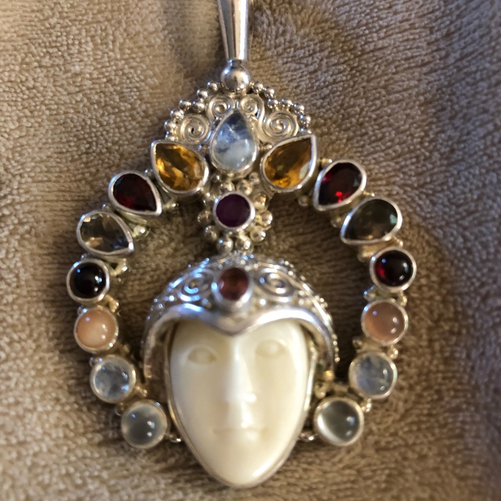 Magnificent SAJEN bone Goddess w gemstones 925
